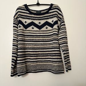 Lauren Ralph Lauren Jeans Navy Oatmeal Nautical Stripe Crew Neck Sweater Size XL